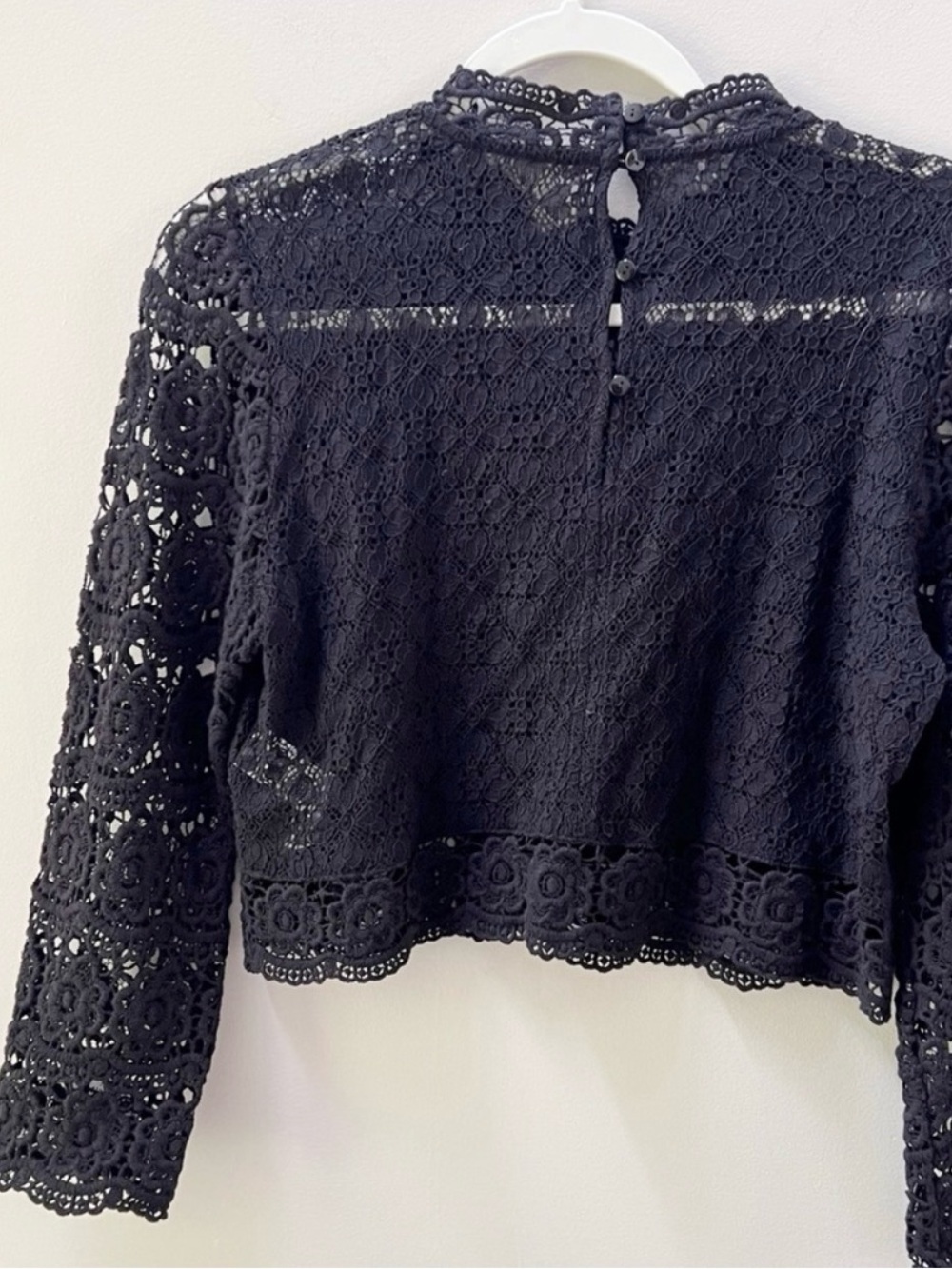 Forever 21 Black Crochet Lace Long Sleeve Crop Top - Picture 4 of 14